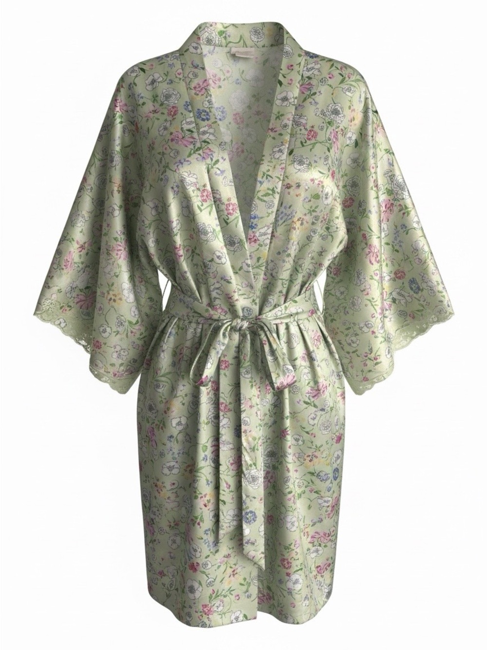 Secret Treasures Pastel Green Floral Satin Kimono Robe Large